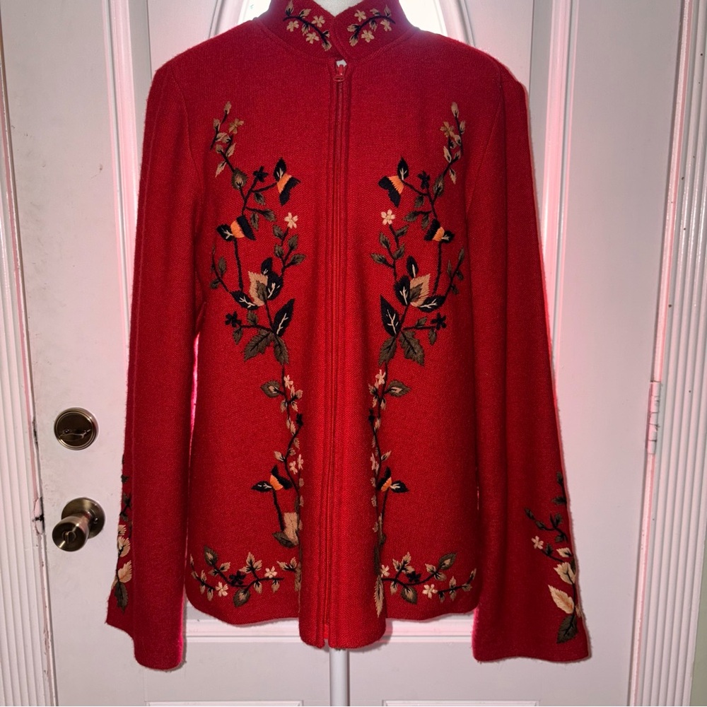 Vintage Victor Costa Floral Embroidered Red coat